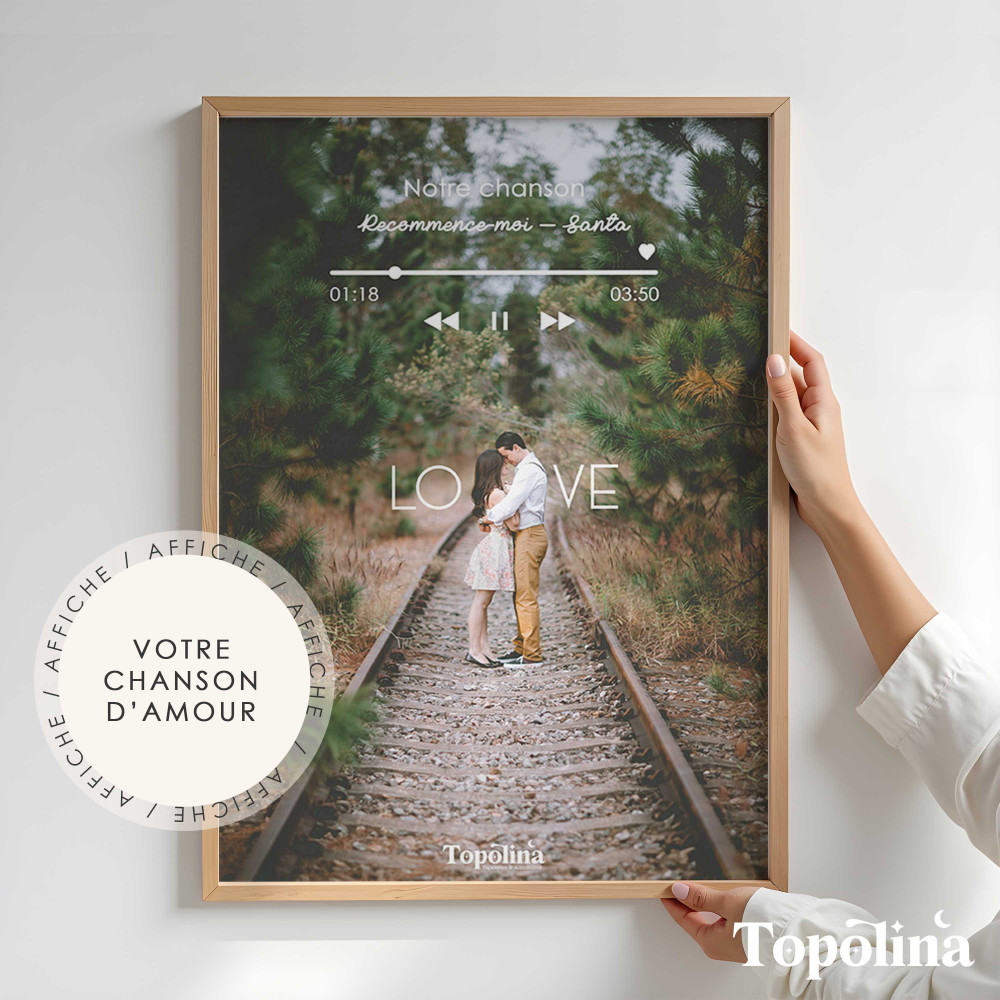 ★ Poster de musique personnalisé avec photo de couple – Cadeau d’anniversaire, de mariage ou de Saint-Valentin