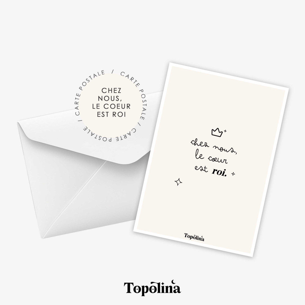★ Carte postale “Chez-nous, le coeur est roi” – Message d’amour