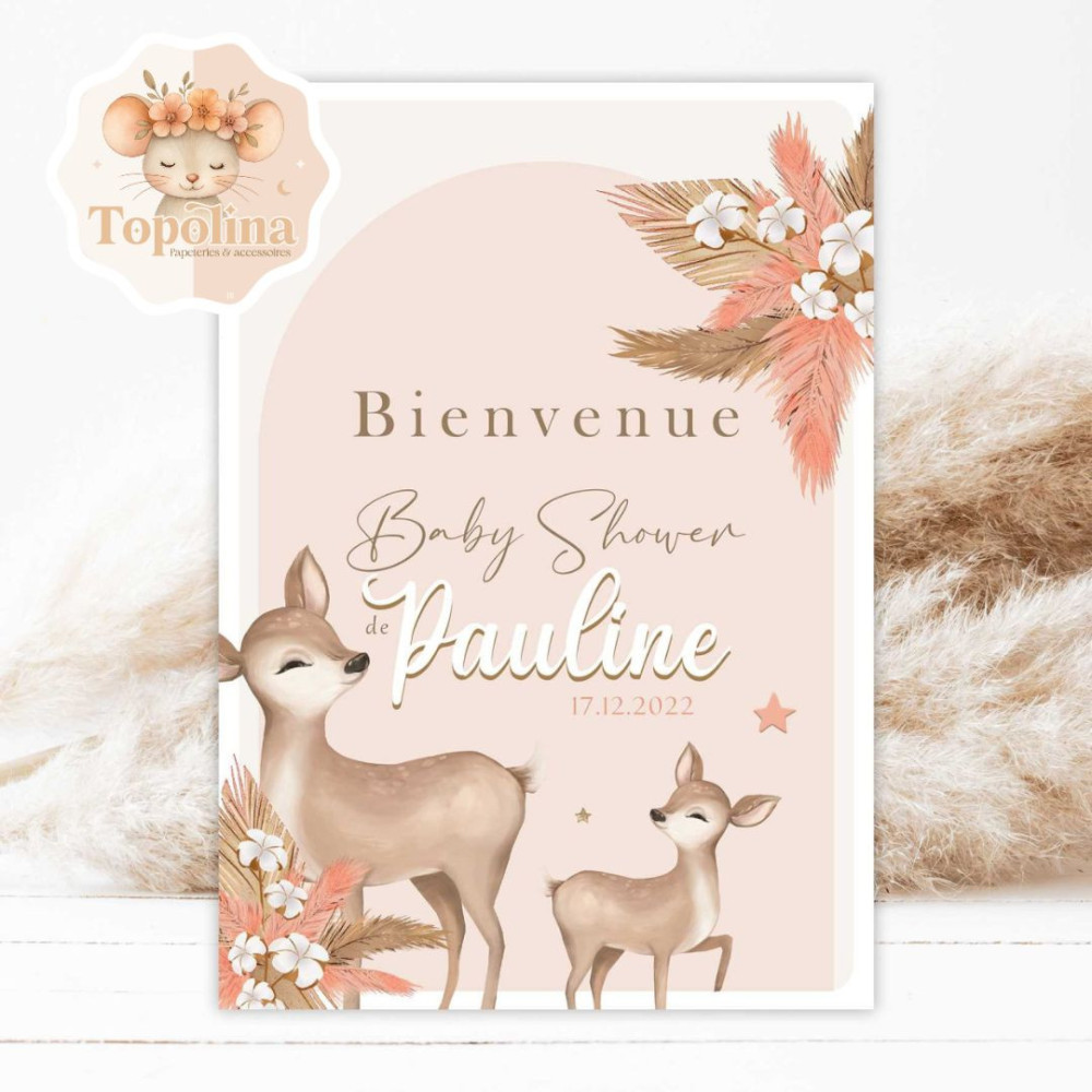 Affiche bienvenue anniversaire ou baptême – affiche personnalisée avec prénom et date - Thème BICHE