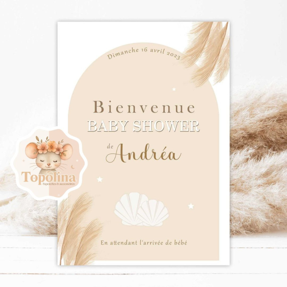 AFFICHE BIENVENUE ANNIVERSAIRE OU BAPTÊME – AFFICHE PERSONNALISÉE AVEC PRÉNOM ET DATE - THÈME : COQUILLAGE/MER