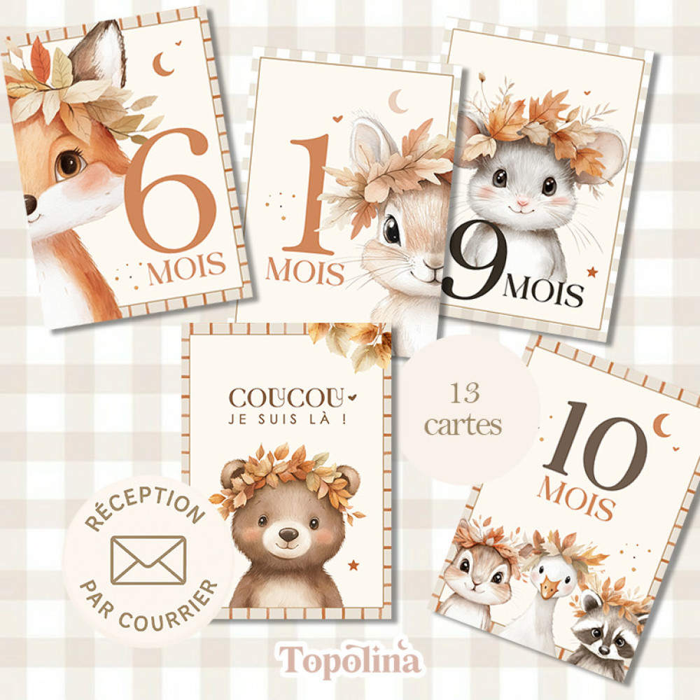 ★ Cartes étapes bébé – 13 cartes illustrées nature pour suivre les premiers mois | Les petits pas de la forêt. 