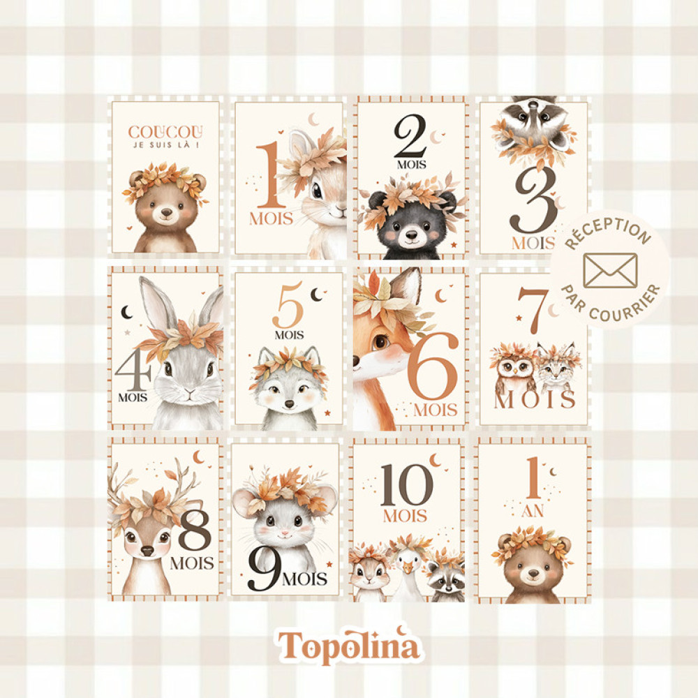 ★ Cartes étapes bébé – 13 cartes illustrées nature pour suivre les premiers mois | Les petits pas de la forêt. 