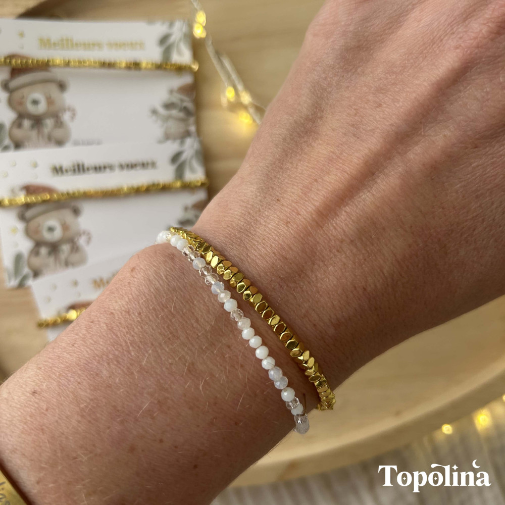 Carte Meilleurs Vœux avec bracelet en perles dorées – Cadeau de Noël délicat & porte-bonheur