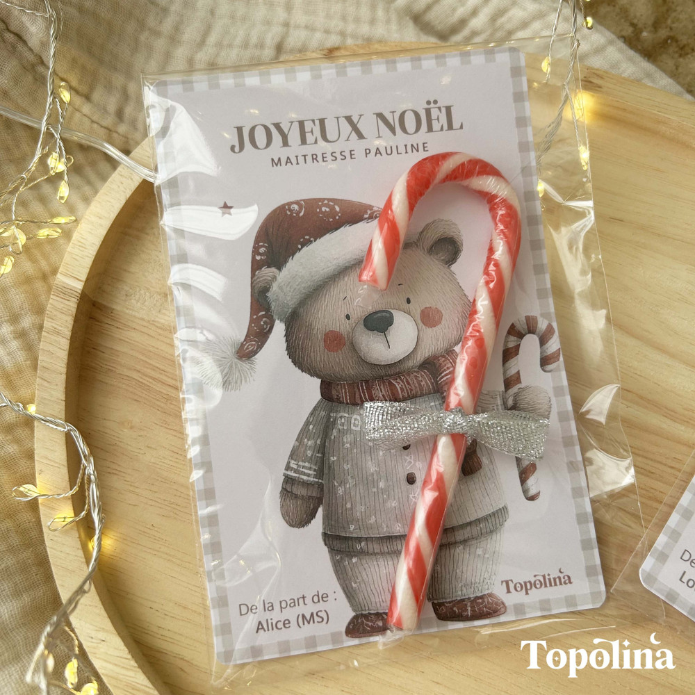 Sucre d'orge de noël - Noeud argent - Le petit cadeau gourmand ! 