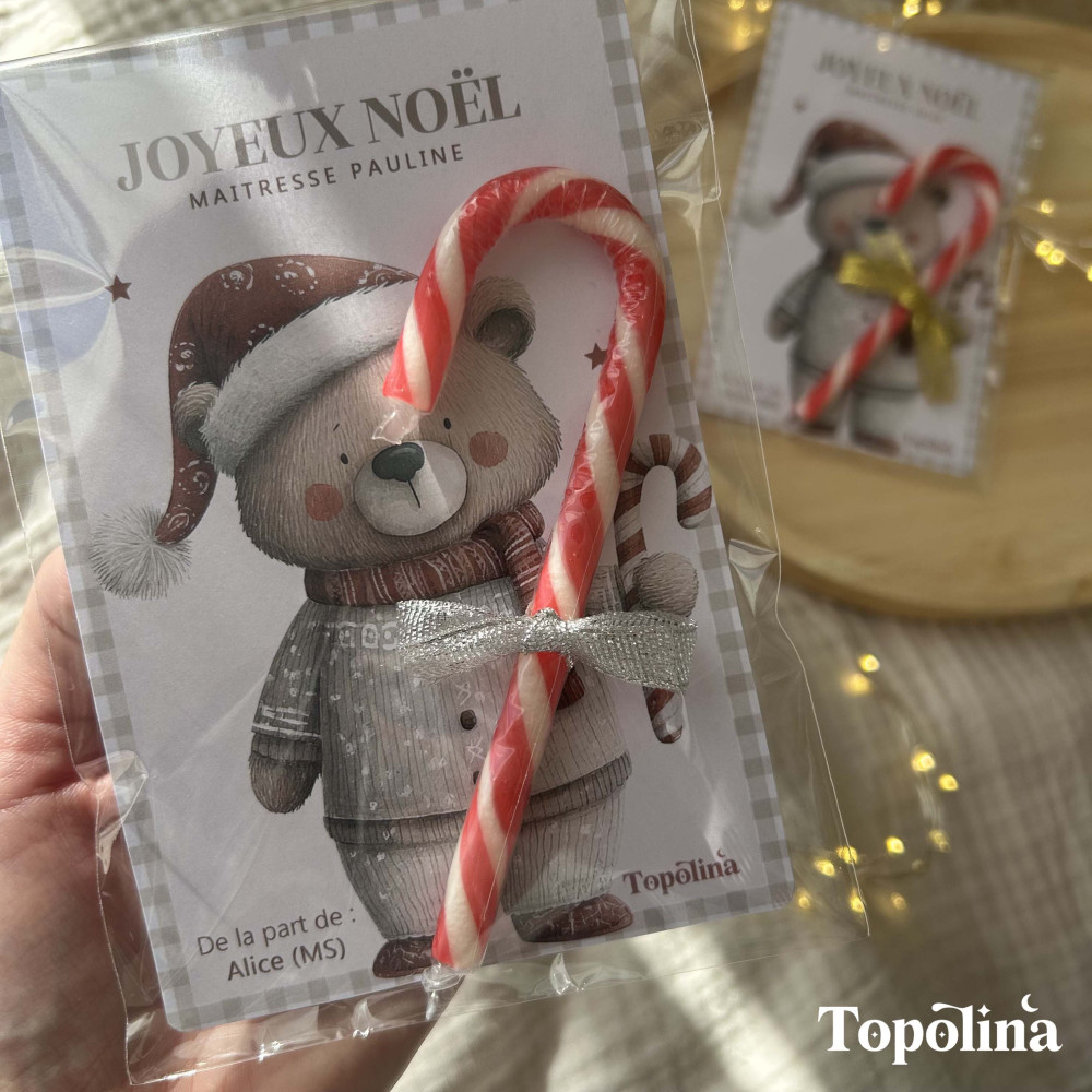 Sucre d'orge de noël - Noeud argent - Le petit cadeau gourmand ! 