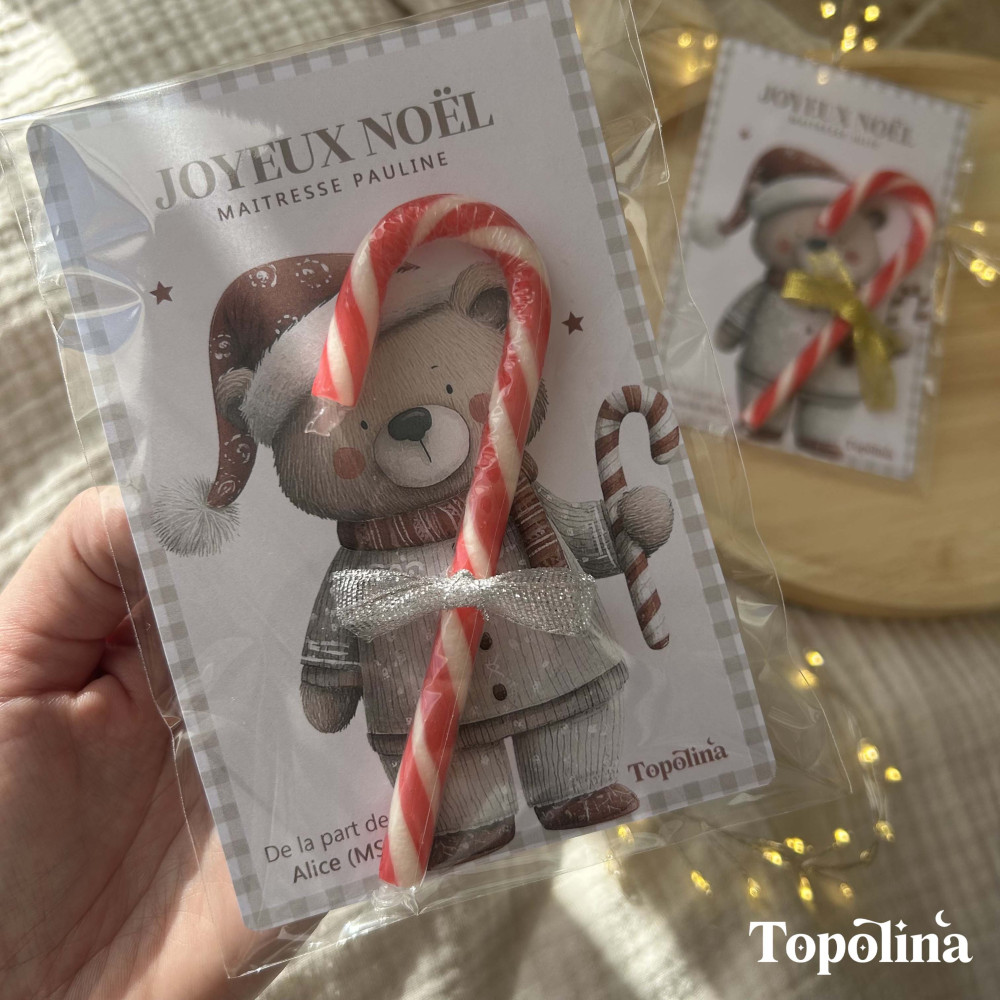 Sucre d'orge de noël - Noeud argent - Le petit cadeau gourmand ! 