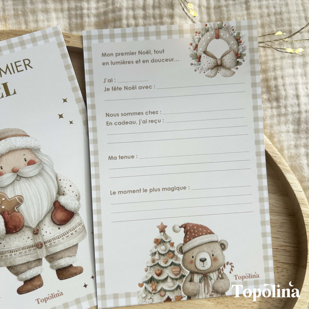 Carte Mon Premier Noël – Souvenir Bébé Personnalisé avec Dorure