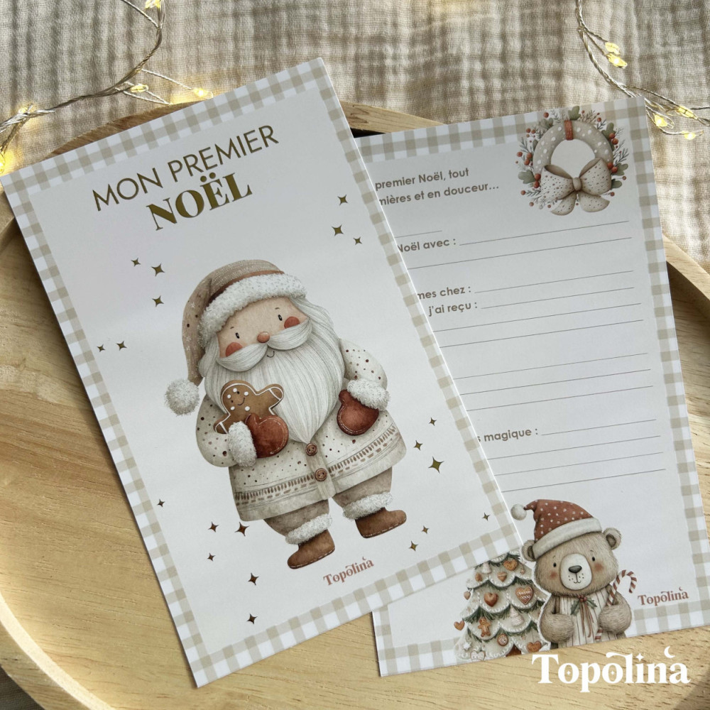 Carte Mon Premier Noël – Souvenir Bébé Personnalisé avec Dorure