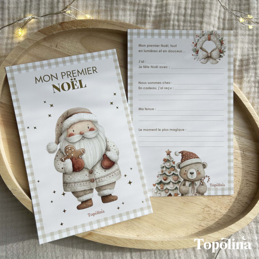 Carte Mon Premier Noël – Souvenir Bébé Personnalisé avec Dorure