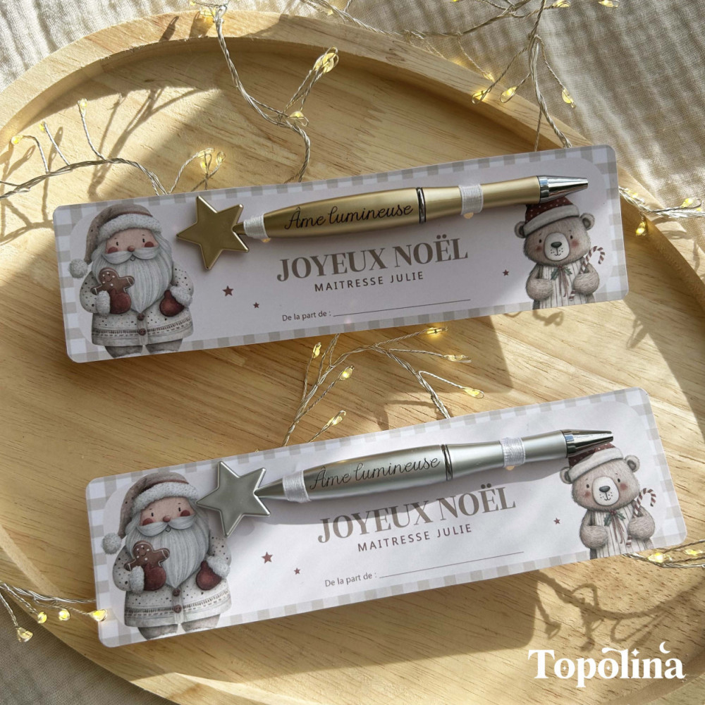 Stylo étoile doré – Cadeau de Noël pour maîtresse, ATSEM ou nounou ( gravure : Âme lumineuse)