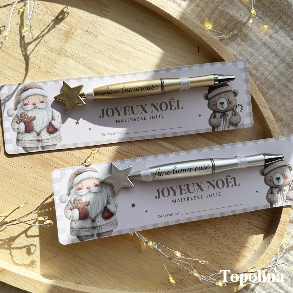 Stylo étoile doré – Cadeau de Noël pour maîtresse, ATSEM ou nounou ( gravure : Âme lumineuse)