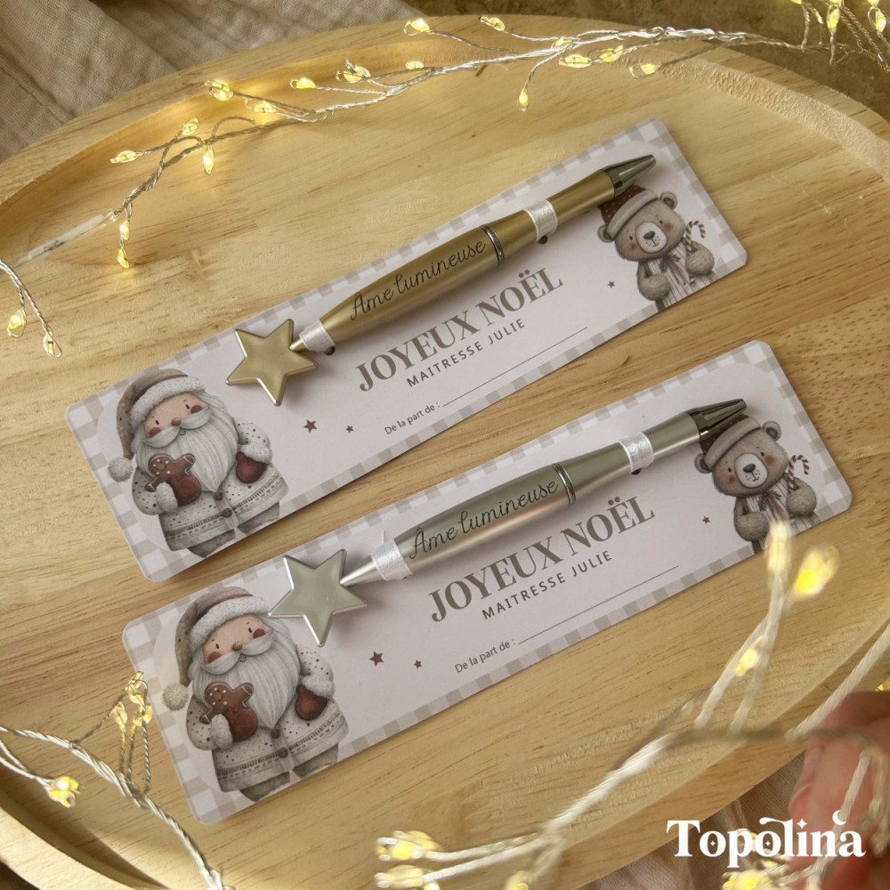 Stylo étoile argenté – Cadeau de Noël pour maîtresse, ATSEM ou nounou (gravure :  Âme lumineuse )