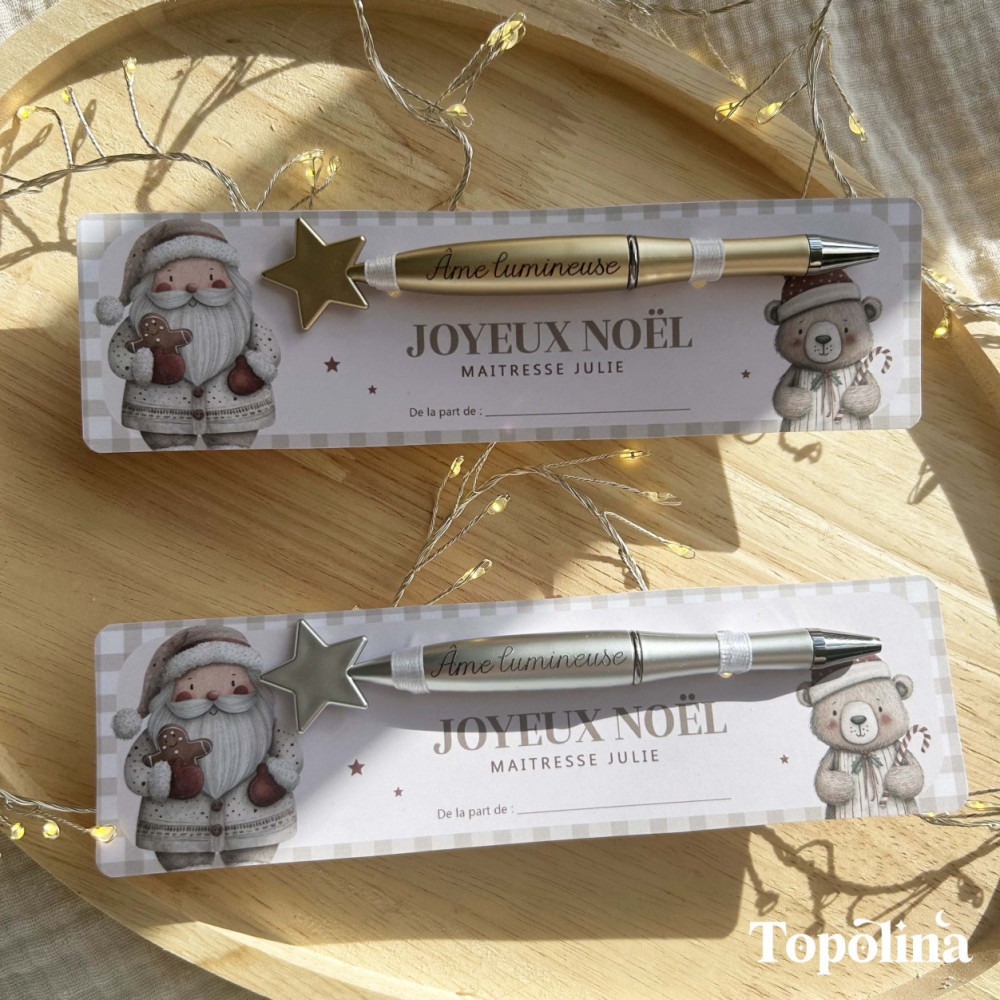 Stylo étoile argenté – Cadeau de Noël pour maîtresse, ATSEM ou nounou (gravure :  Âme lumineuse )