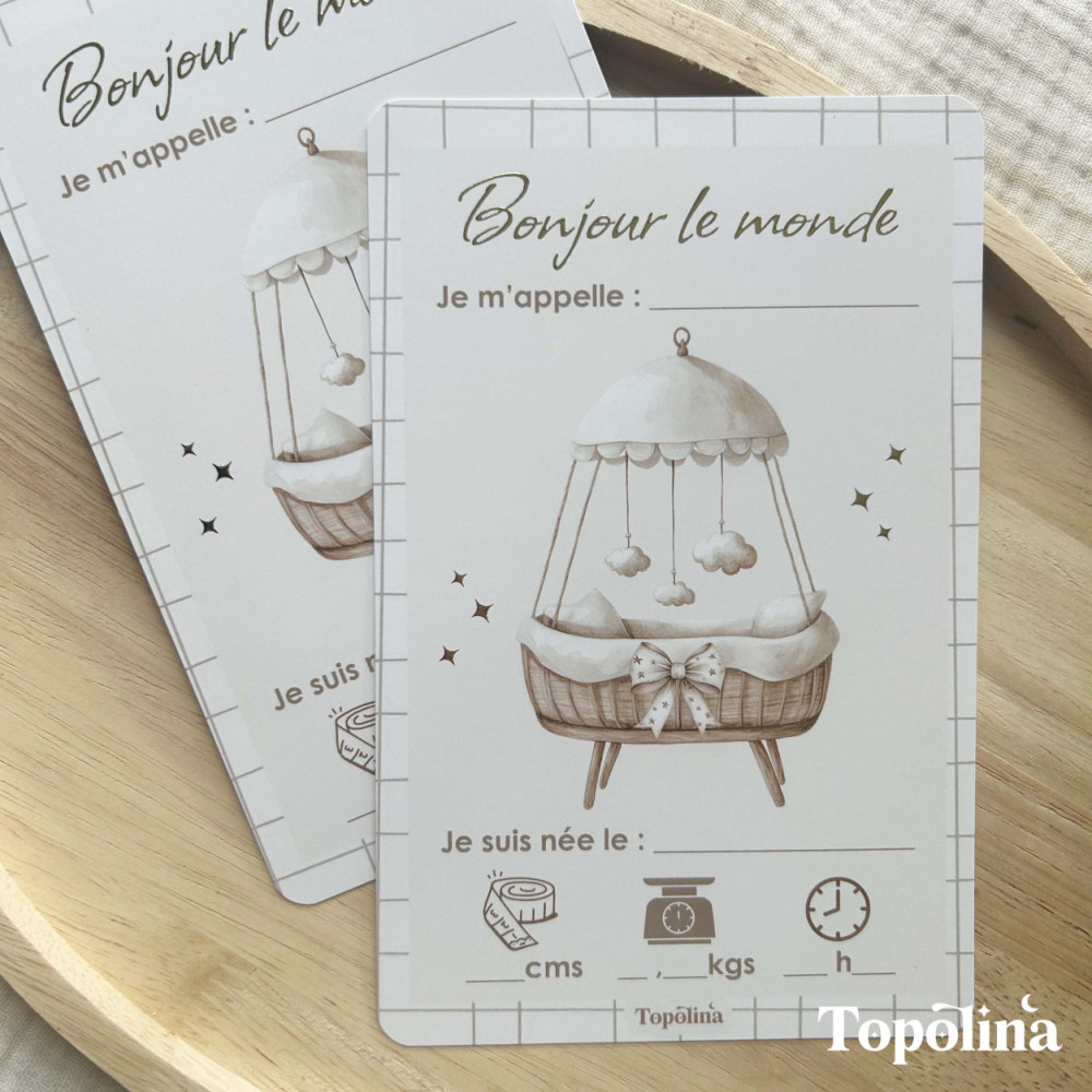 Carte annonce naissance & souvenir personnalisée – Fille | Topolina