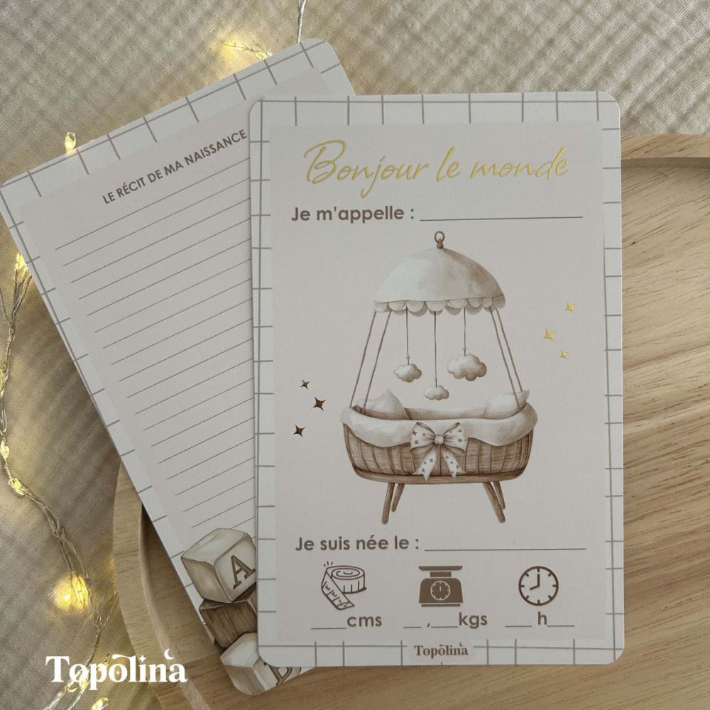Carte annonce naissance & souvenir personnalisée – Fille | Topolina