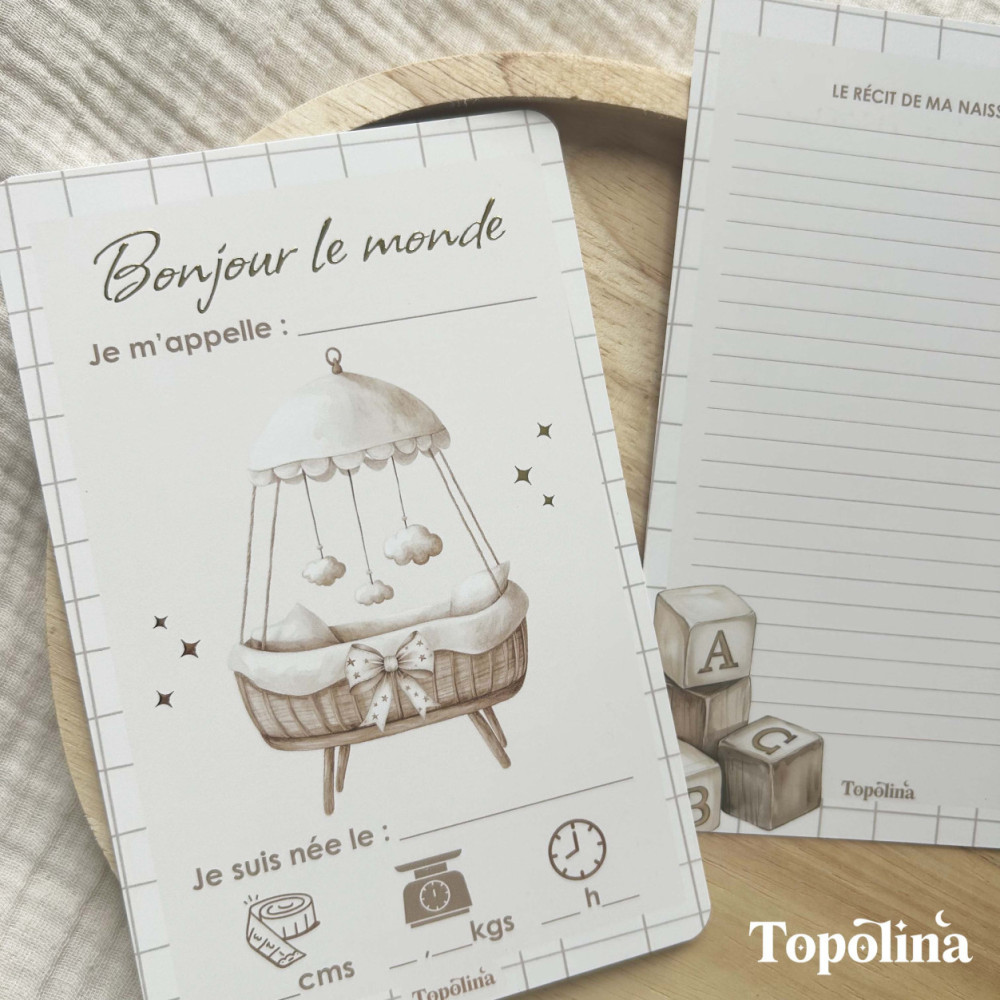 Carte annonce naissance & souvenir personnalisée – Fille | Topolina