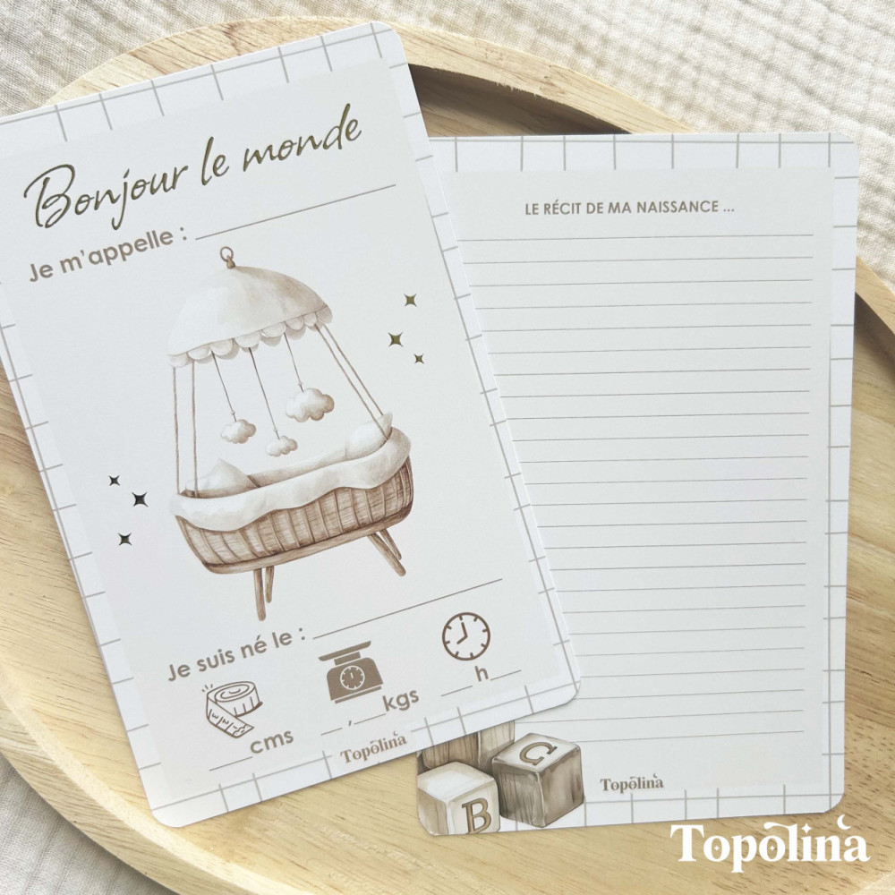 Carte annonce naissance & souvenir personnalisée – Garçon | Topolina