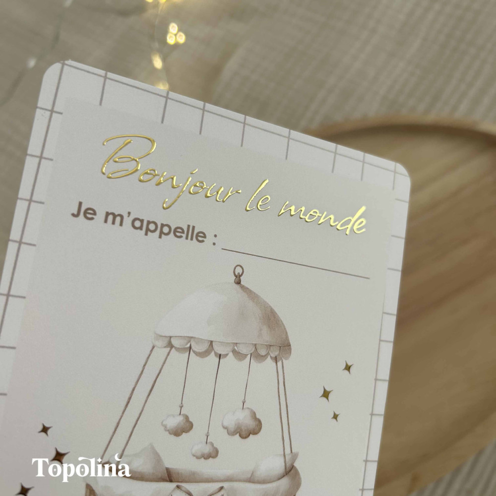 Carte annonce naissance & souvenir personnalisée – Garçon | Topolina