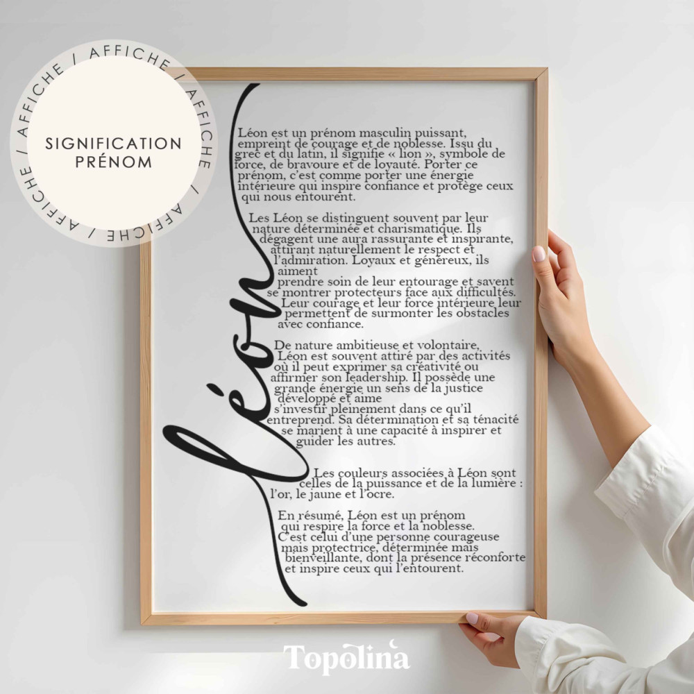 Affiche Signification Prénom Minimaliste – Cadeau Personnalisé et Poétique