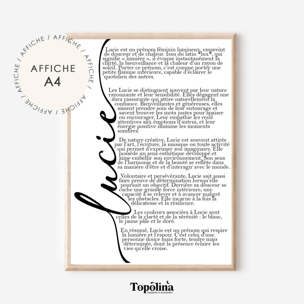 Affiche Signification Prénom Minimaliste – Cadeau Personnalisé et Poétique