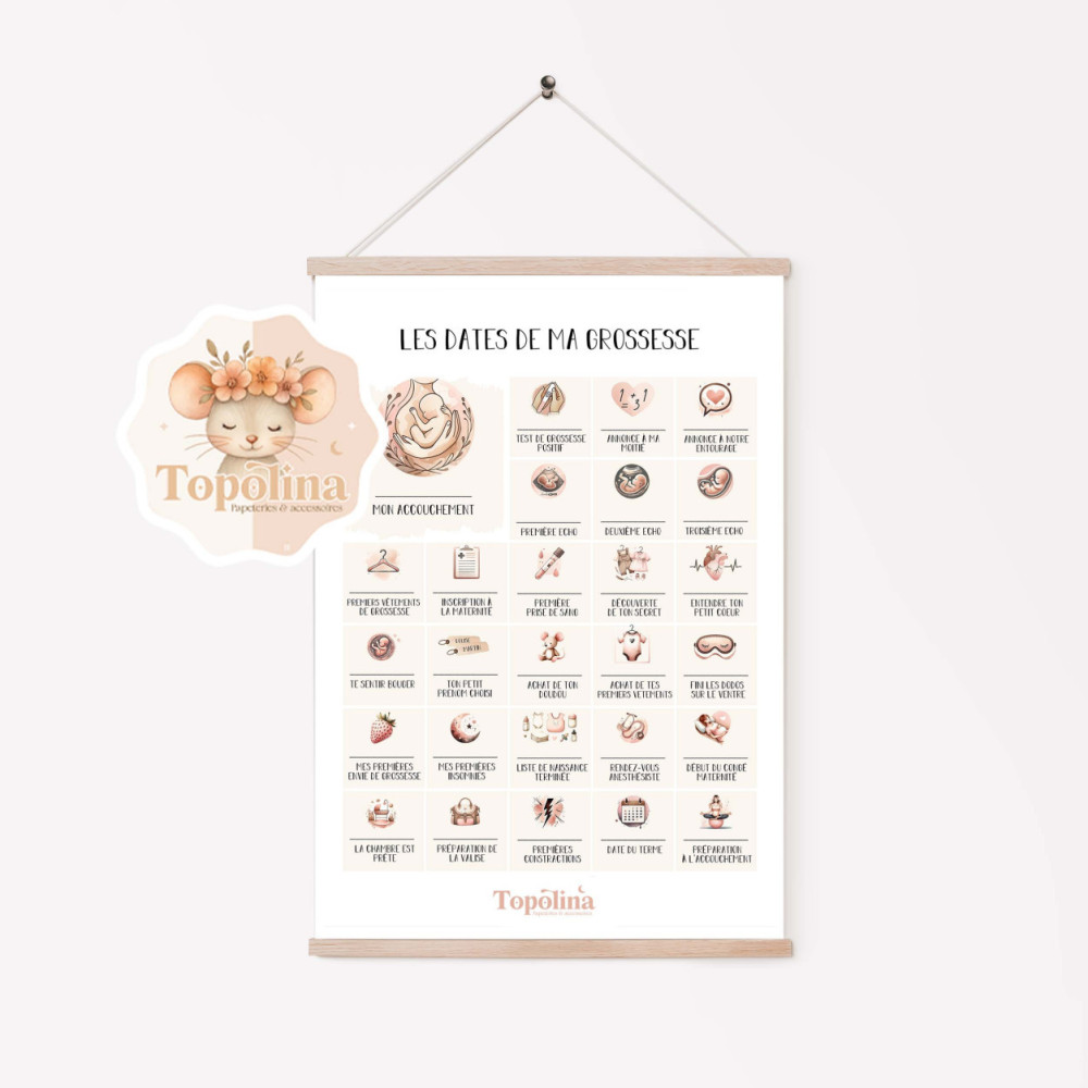 Affiche : Les dates de ma grossesse - Poster grossesse personnalisé & souvenir future mama