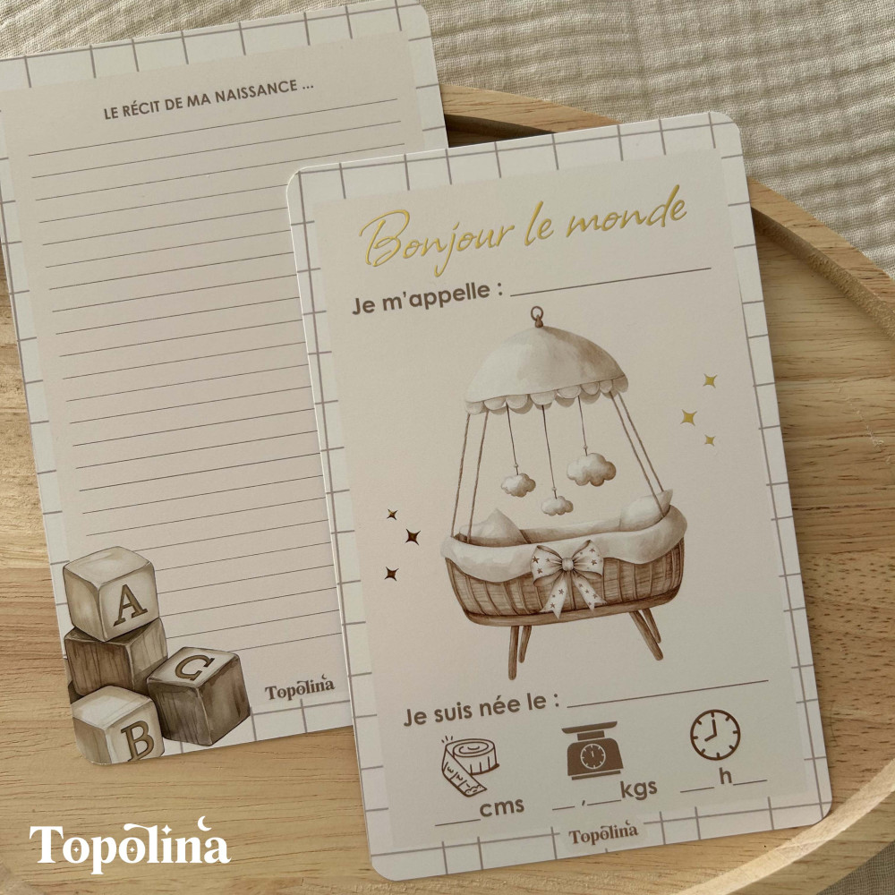 Carte annonce naissance & souvenir personnalisée – Fille | Topolina