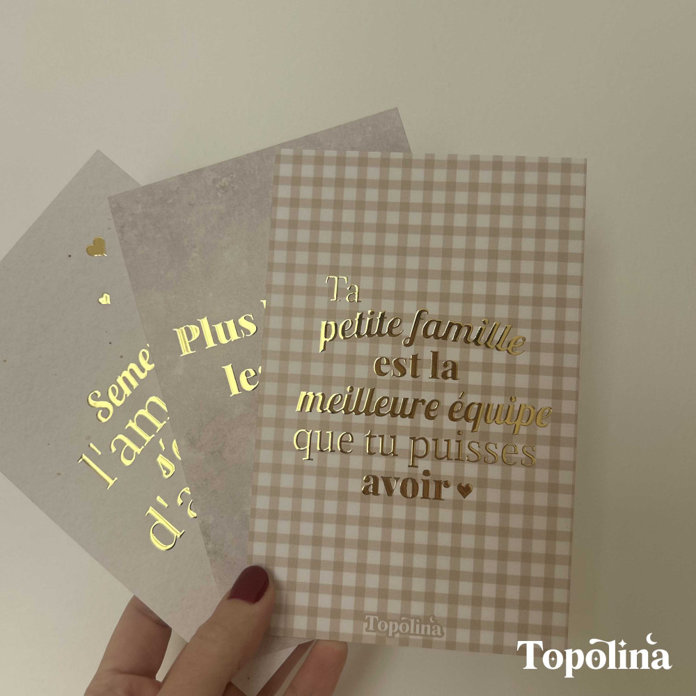 Carte citation familiale - Ta petite famille est la meilleure équipe que tu puisses avoir – Dorure à chaud