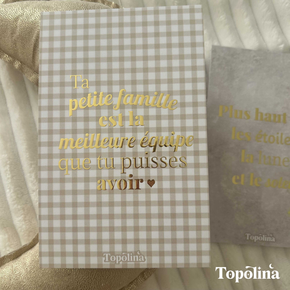 Carte citation familiale - Ta petite famille est la meilleure équipe que tu puisses avoir – Dorure à chaud