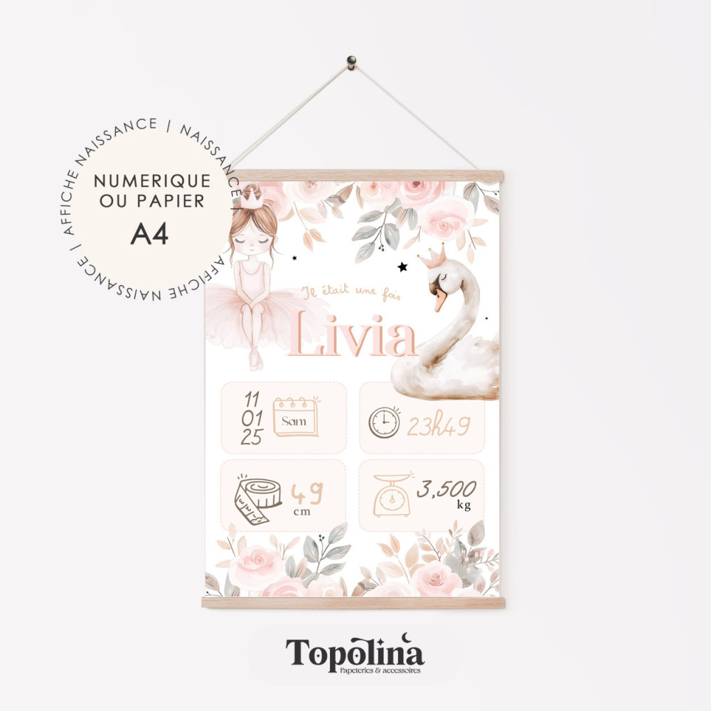 Affiche de naissance danseuses étoiles – Décoration bébé aux nuances de rose