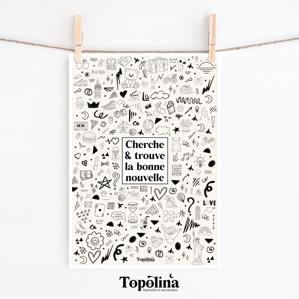 Affiche “Cherche et trouve la bonne nouvelle” – Annonce originale et interactive