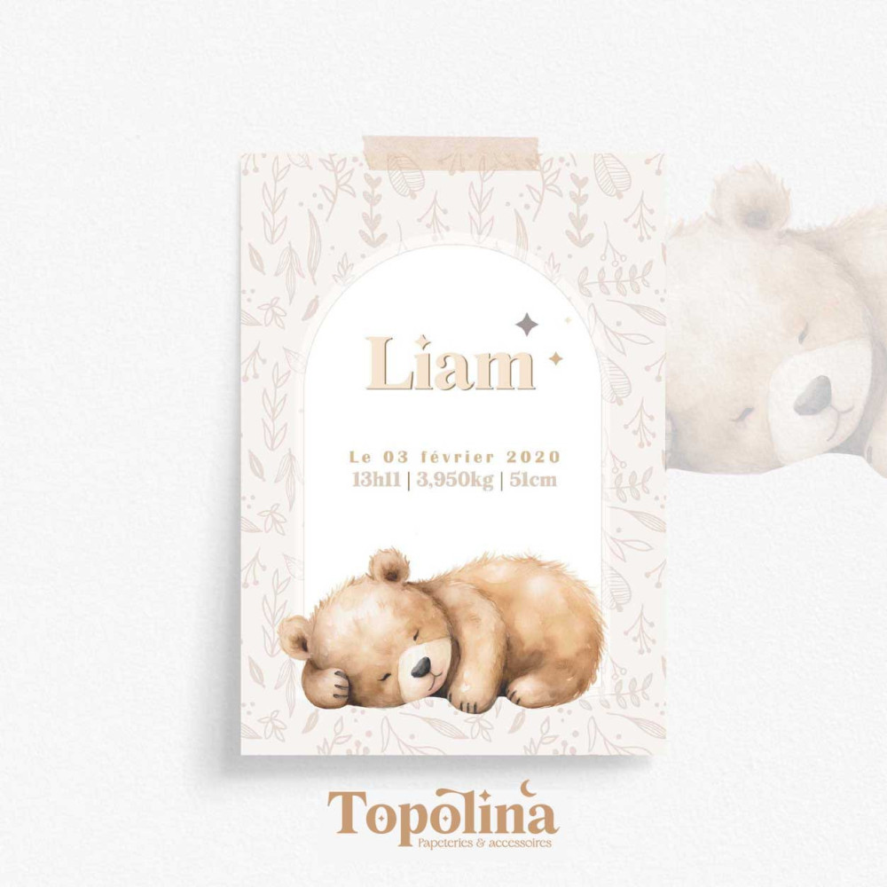 ★ Affiche naissance -  Simon, l'ourson