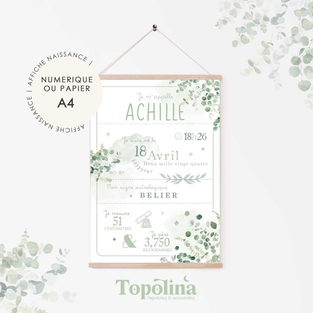 ★ Affiche naissance - Eucalyptus