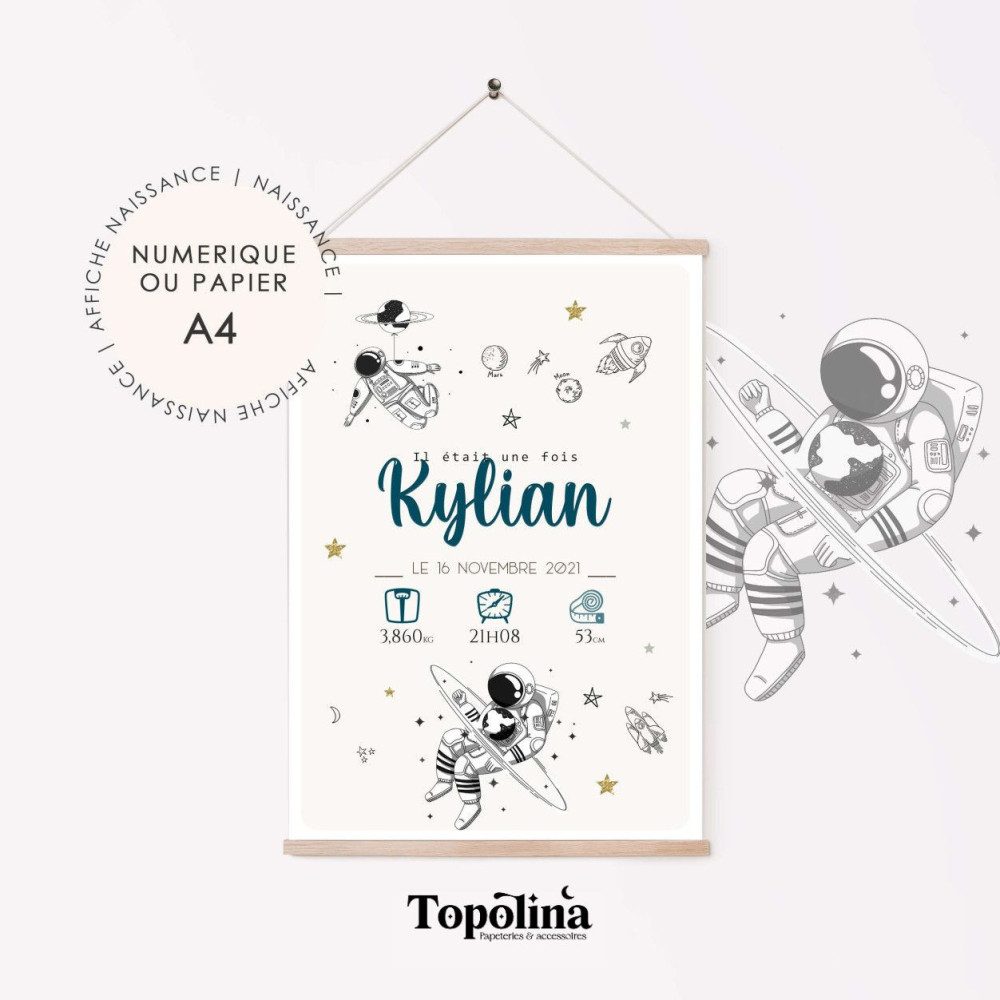 ★ Affiche naissance - Espace/astronaute
