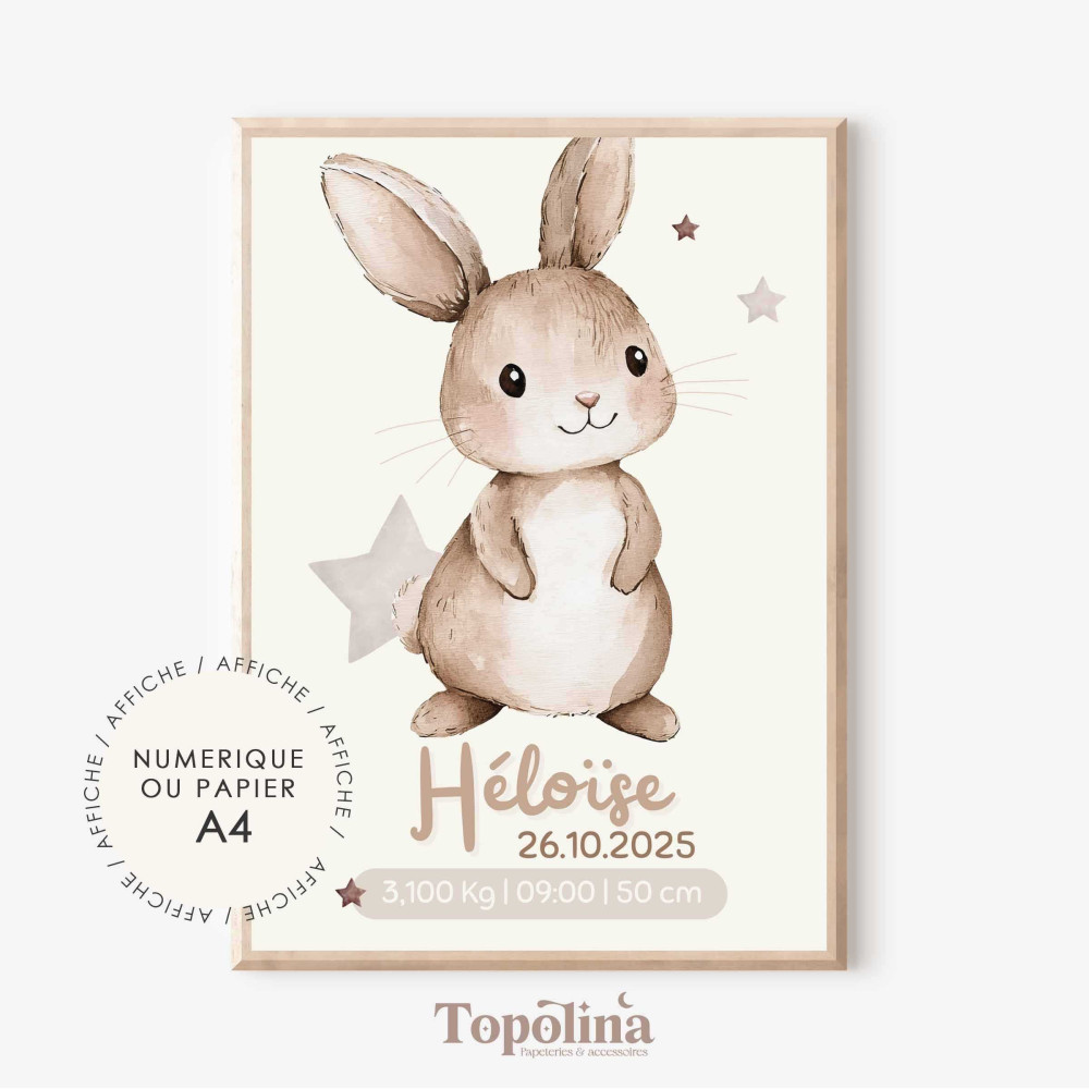 Affiche naissance lapin – Douceur de la forêt pour bébé