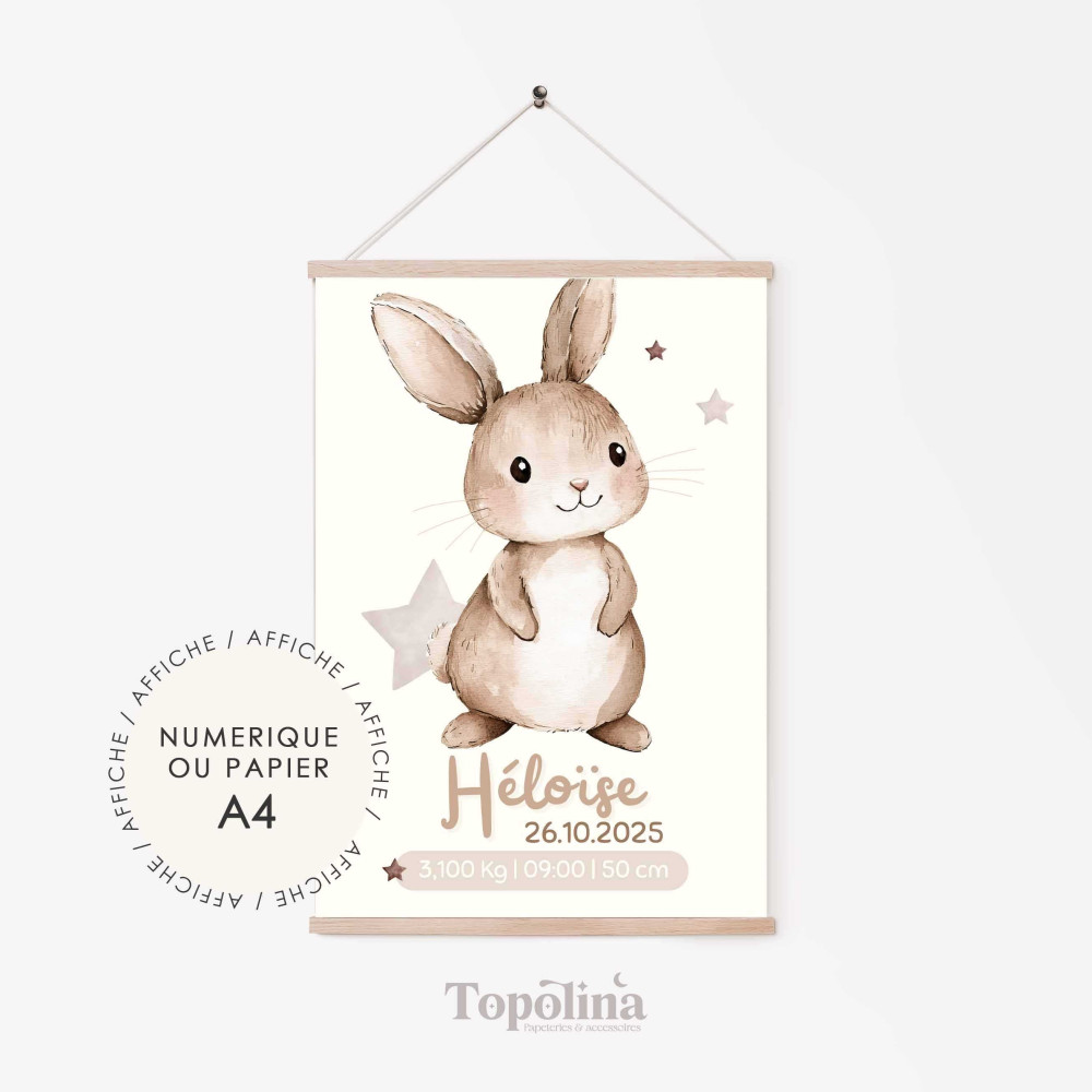 Affiche naissance lapin – Douceur de la forêt pour bébé