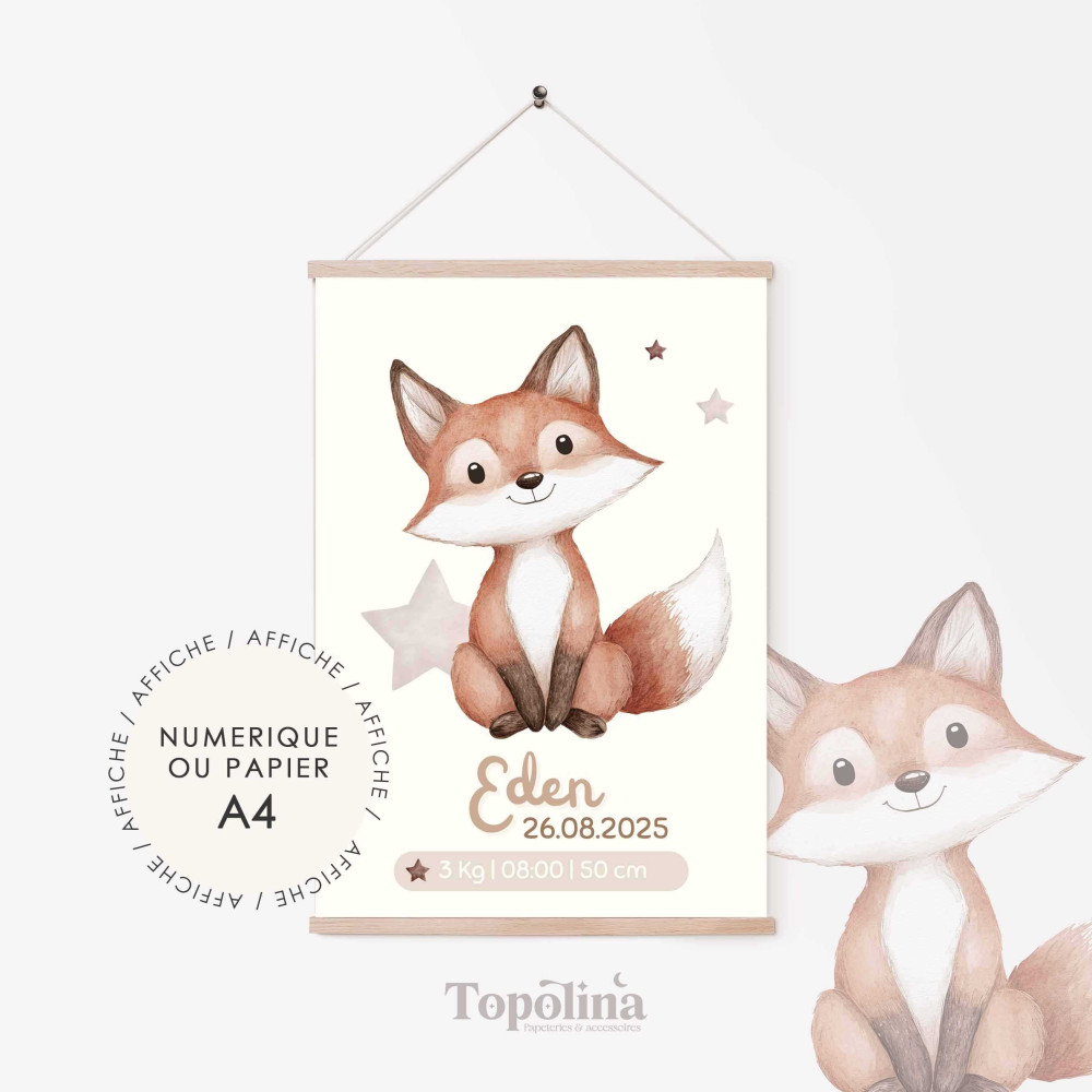Affiche naissance renard – Douceur de la forêt pour bébé