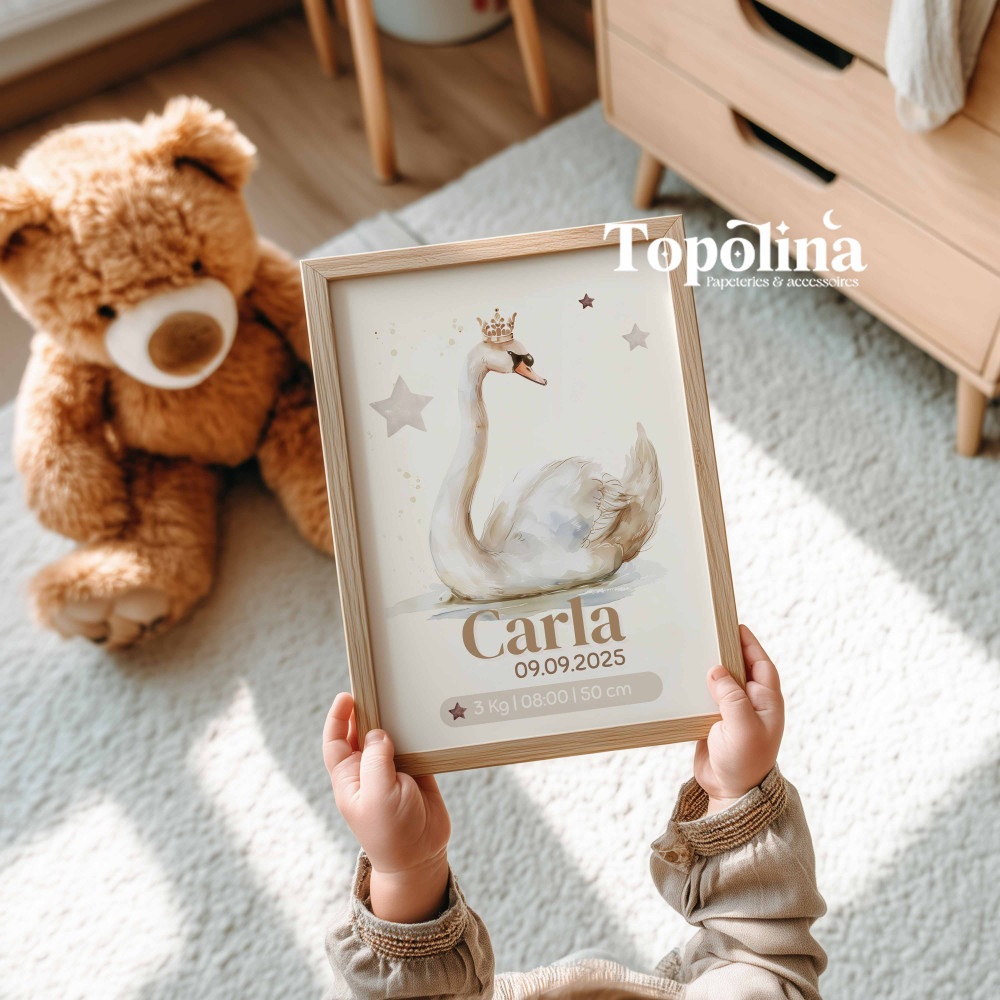 Affiche de naissance cygne – Douceur, élégance & poésie