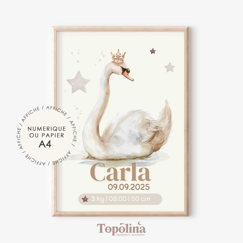 Affiche de naissance cygne – Douceur, élégance & poésie