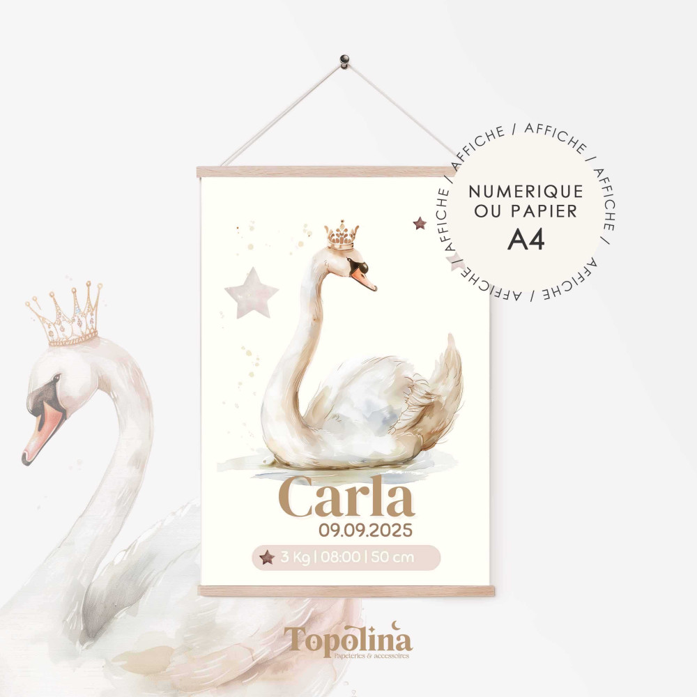 Affiche de naissance cygne – Douceur, élégance & poésie