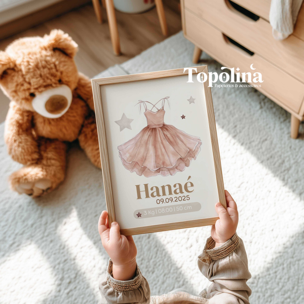 Affiche de naissance tutu de danse – Décoration chambre bébé douce et élégante