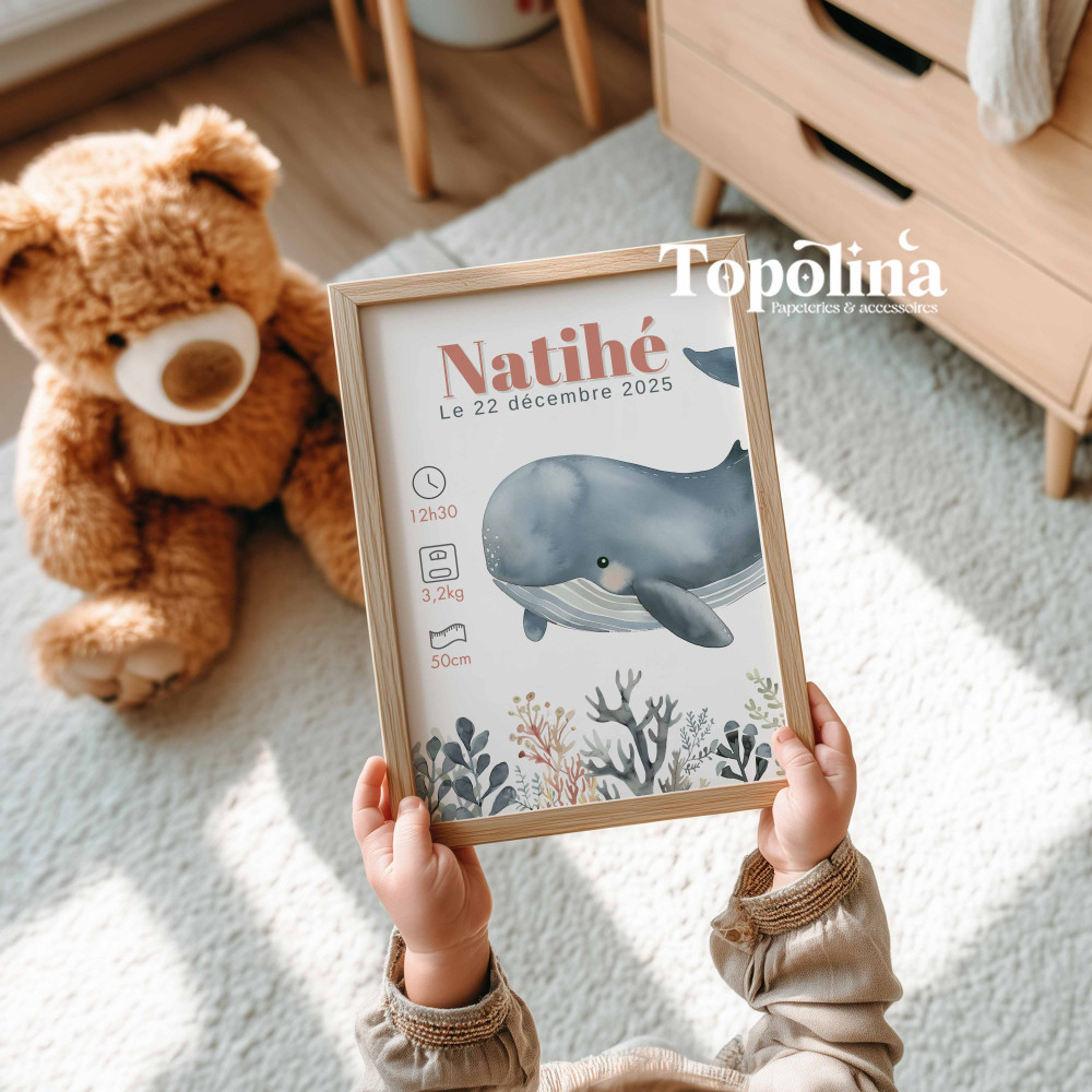 Affiche de naissance otarie – Décoration chambre bébé thème marin