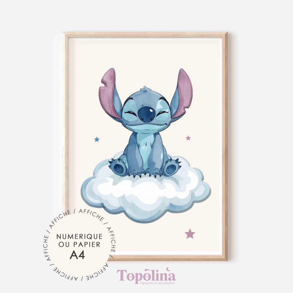 Affiche illustrée Stitch – Décoration murale enfant douce et colorée