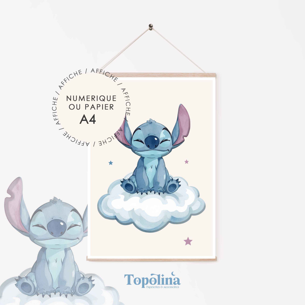 Affiche illustrée Stitch – Décoration murale enfant douce et colorée