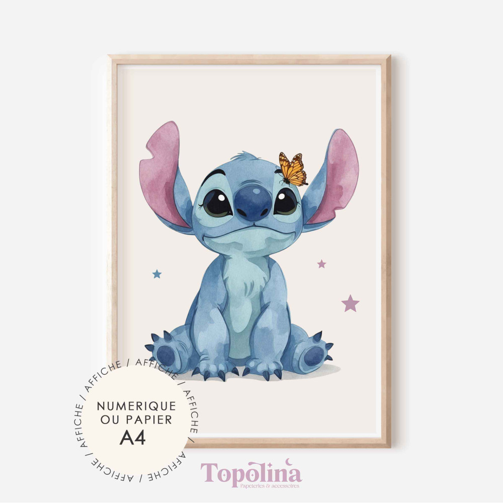 Affiche illustrée Stitch – Décoration murale enfant douce et colorée