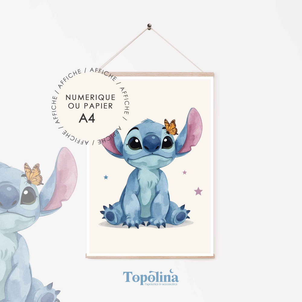 Affiche illustrée Stitch – Décoration murale enfant douce et colorée