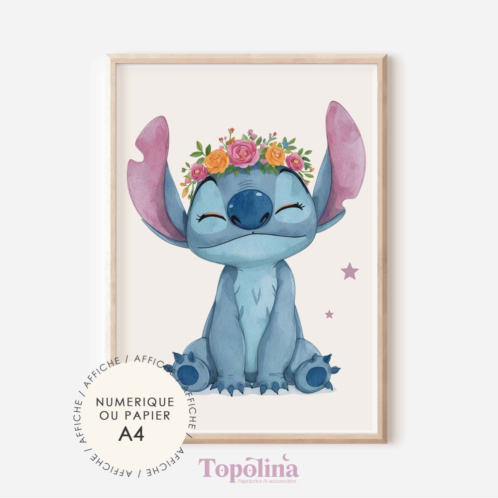 Affiche illustrée Stitch – Décoration murale enfant douce et colorée