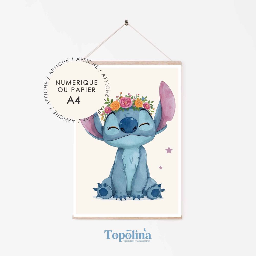 Affiche illustrée Stitch – Décoration murale enfant douce et colorée