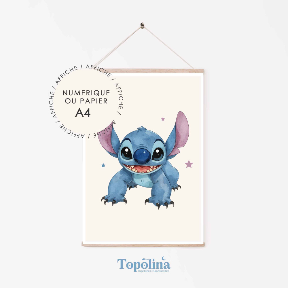Affiche illustrée Stitch – Décoration murale enfant douce et colorée