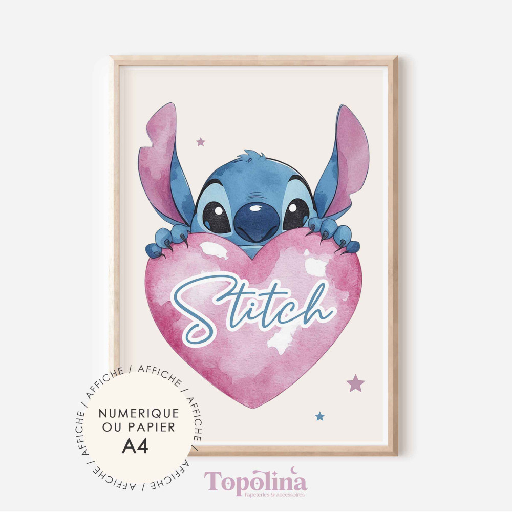 Affiche illustrée Stitch – Décoration murale enfant douce et colorée