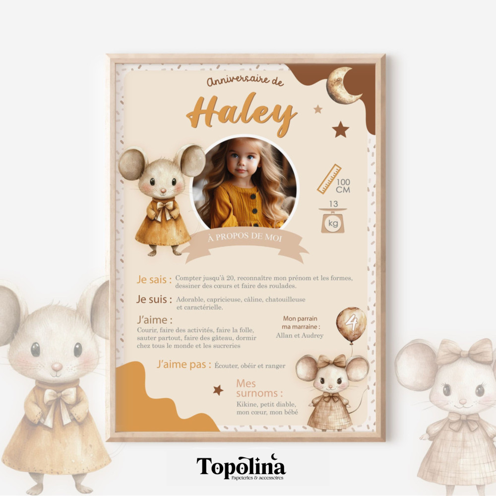 ★ Affiche anniversaire/baptême - Petites souris en fête